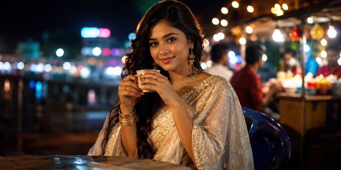 বগুড়ায় শাড়ি পরা একজন নারী মোবাইলে পোকার গেম খেলছেন