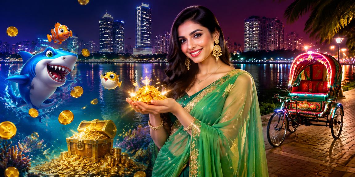 ঢাকায় শাড়ি পরা একজন বাংলাদেশি নারী মোবাইলে ফিশিং গেম খেলছেন